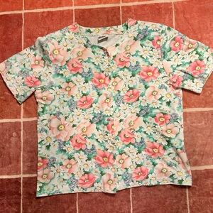 Koret Floral Button-Front Blouse in Pink, Green & White